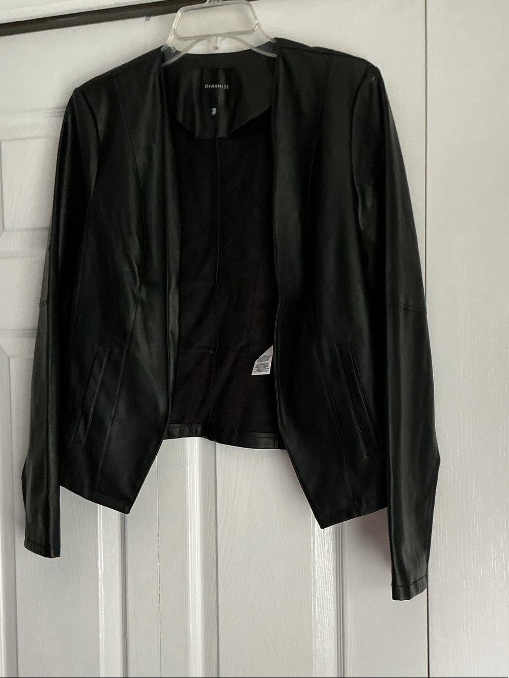Dynamite Black Faux Leather Open-Front Jacket